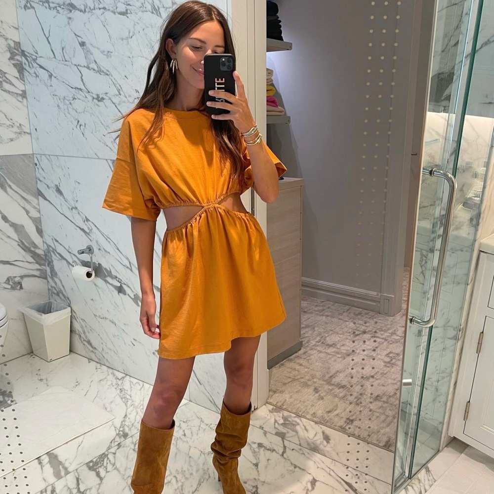 NWT Free People Dandelion Mini Dress in Inca Gold